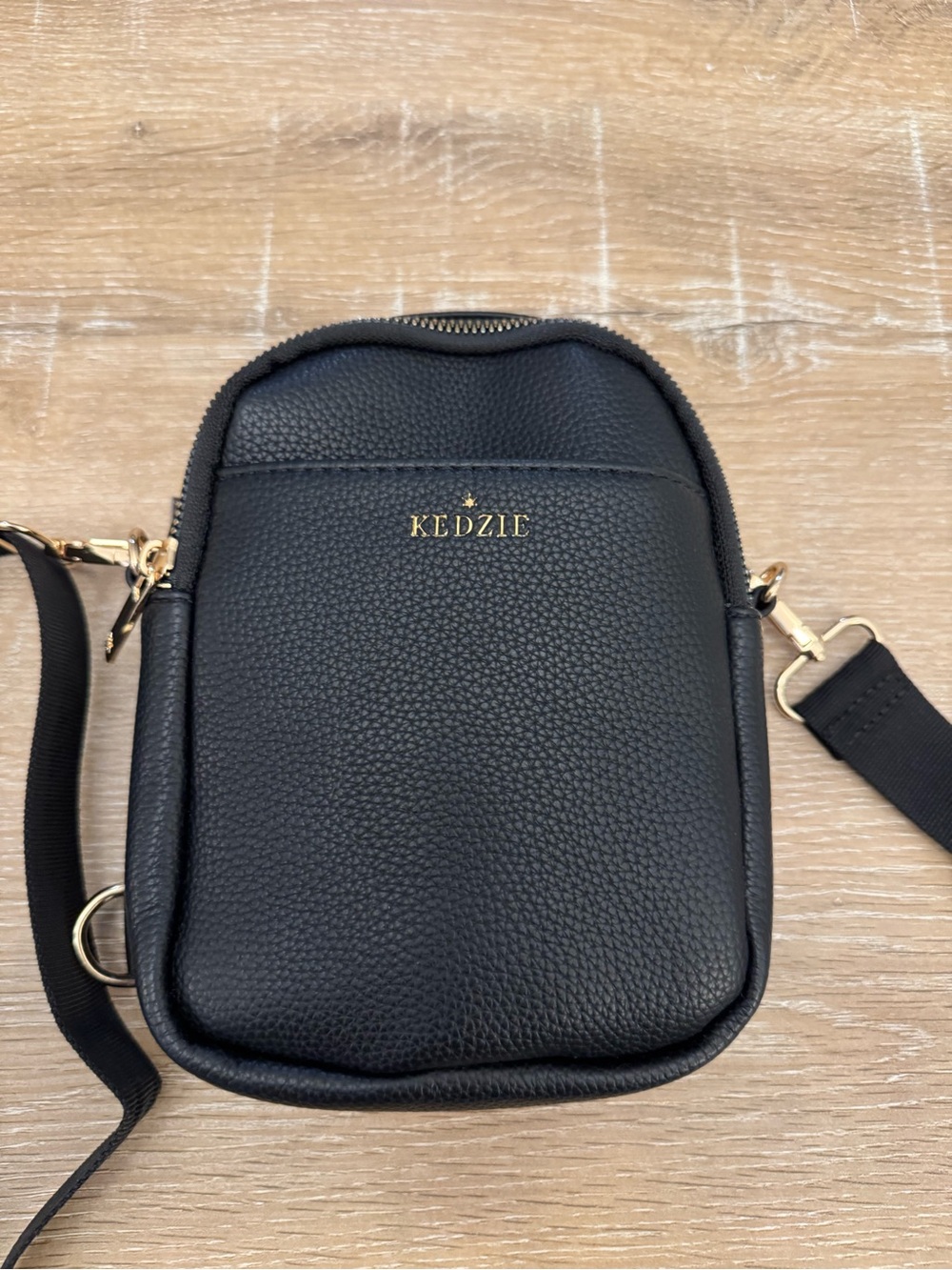 Kedzie Black Pebbled Leather Crossbody Pouch with Gold Hardware